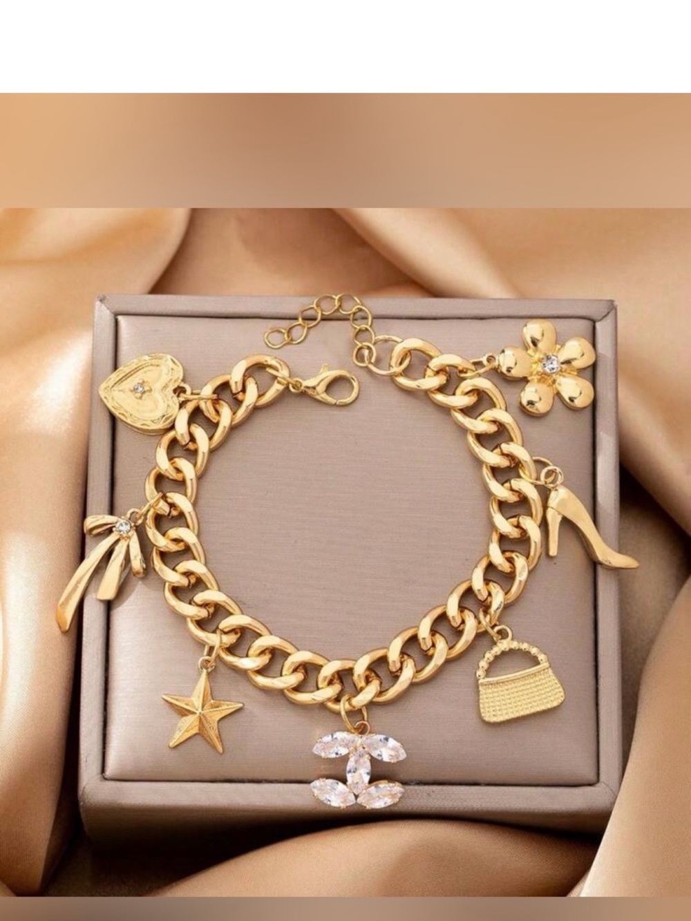 Macy's Gold-Tone Charm Bracelet with Crystal Accents
